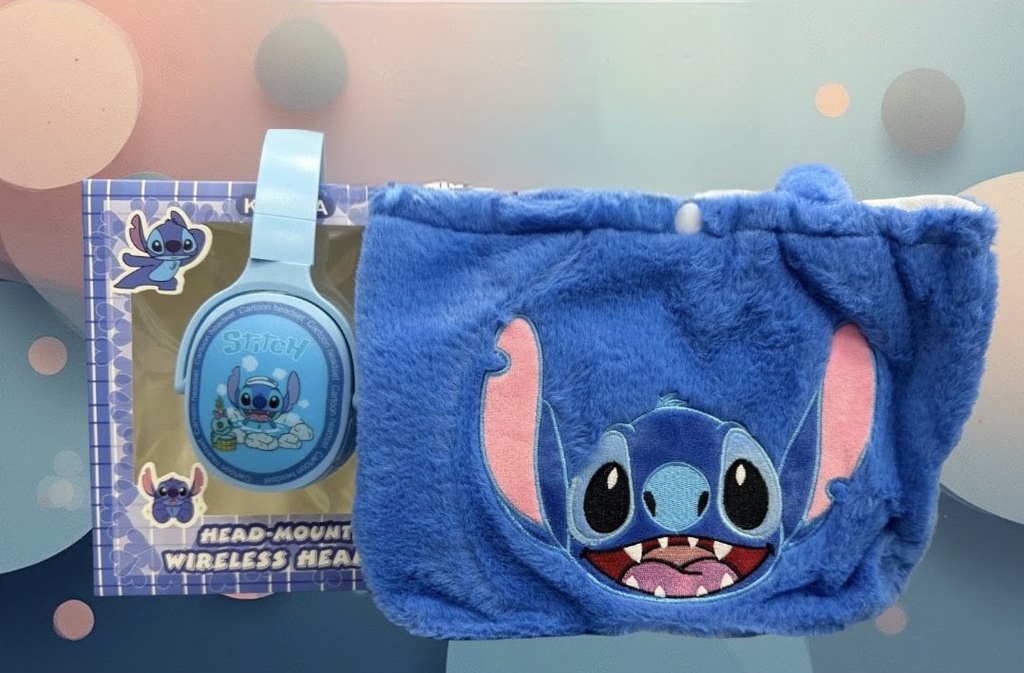 Set Audífonos Inalámbricos Stitch + Bolso de Peluche